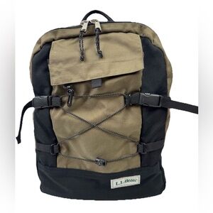 Vintage LL Bean Backpack Rucksack Olive Green Camping Hiking Bungee Flap Pocket